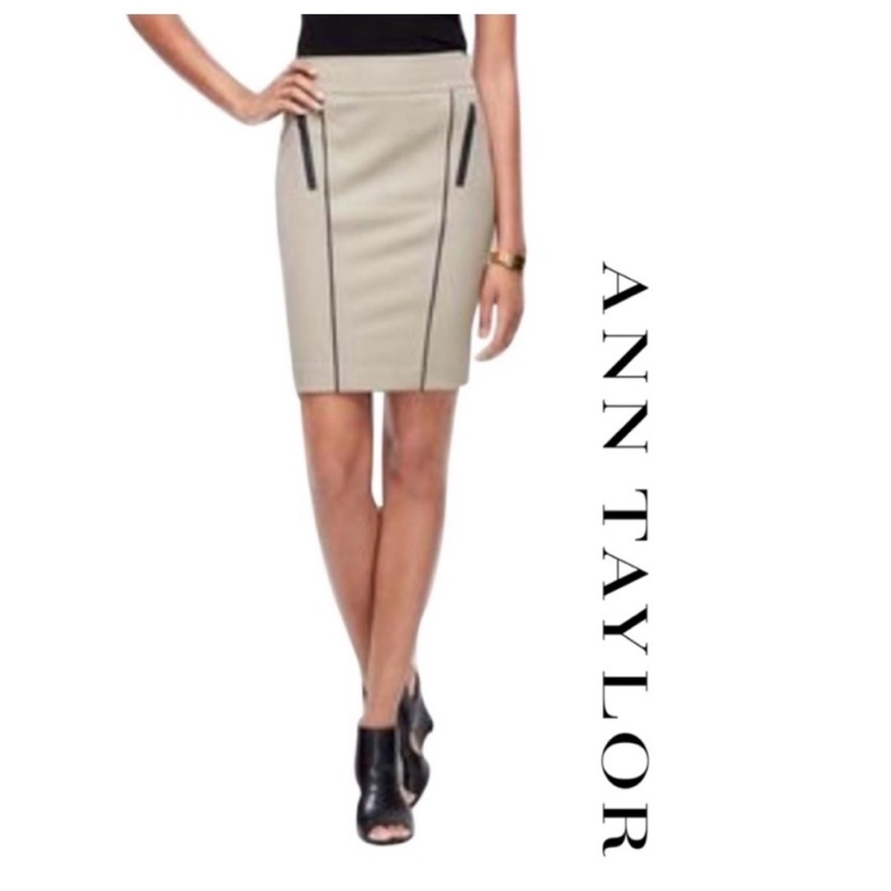 NWT Ann Taylor Leather Trim Pencil Stretch Skirt